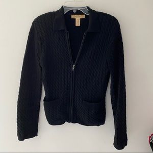 Jones New York Womens Knit Full Zip Sweater Small Black Merino Wool Long Sleeve